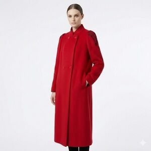 Center Street Vintage Red Wool Long Coat Double Breasted Medium